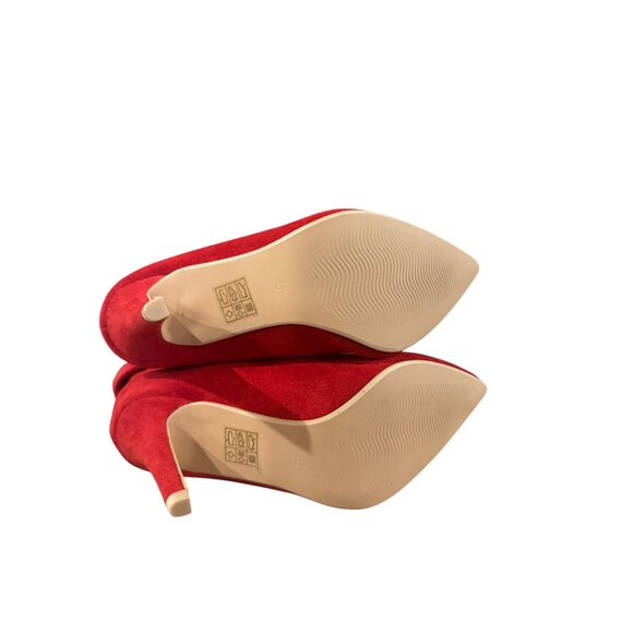 Red Faux Suede Pointed-Toe Stiletto Heel Ankle Boots Size 6 - Picture 4 of 6